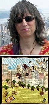 Nathalie (Buet) Girod ('80) and sample of her textile art ('Bookin' it in NYC')