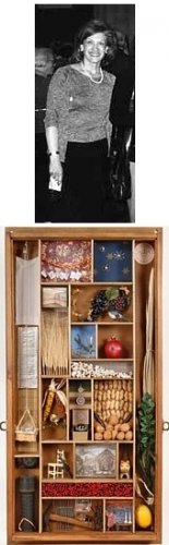 TOP: Joan (Wiesen) Lieberman ('67); BOTTOM: 'Encompassing Sukkot - Collected Memories' (Assemblage by Jane Trigere, '67)