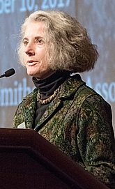 Frederica Adelman ('76) directs the Smithsonian Associates lifelong learning program in Washington, DC; here, she introduces chef Jacques Ppin