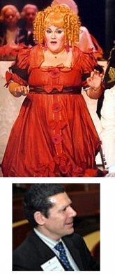 TOP: Anna Steiger  ('77) as Tisbe, in La Cenerentola at the Palais Garnier; BOTTOM: Habib Gherab  ('77)