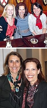 TOP: ('78) Carla Rosen Vacher ('78) with classmates Stphanie (Carson-Parker) Lancesseur ('78) & Ghislaine (Carson-Parker) Desbois ('81) [Paris, Harry's Bar, March 2012]; BOTTOM: Carla with Pia de Brantes ('78) [Maastricht, Netherlands, March 2012]