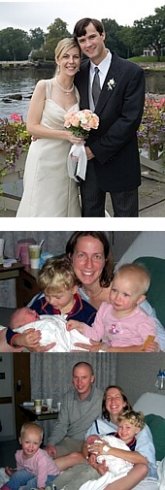 Top: Vanessa der Calousdian ('94)  and husband Pierce Crosbie; Middle & Bottom:  Alexandra  (Morbelli) Laverty ('94) with husban