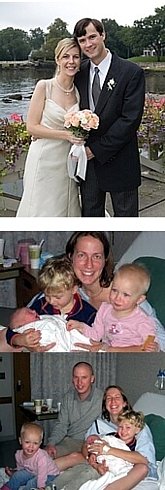 Top: Vanessa der Calousdian ('94) and husband Pierce Crosbie; Middle & Bottom: Alexandra (Morbelli) Laverty ('94) with husband M