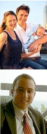 TOP: Camille Wiart ('01) with husband Pierre-Alexandre Bourdel and son Paul; BOTTOM:  Akli Hadid ('01)