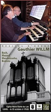 Gauthier Willm (top, left) with Michel Chapuis at the historical organ at Dole (Jura)