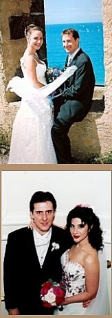 TOP: Nathalie Mounier ('95) and husband Walt Laughlin; BOTTOM: Whitney Postman  ('88) and and husband  Dr. Stephane Caucheteux